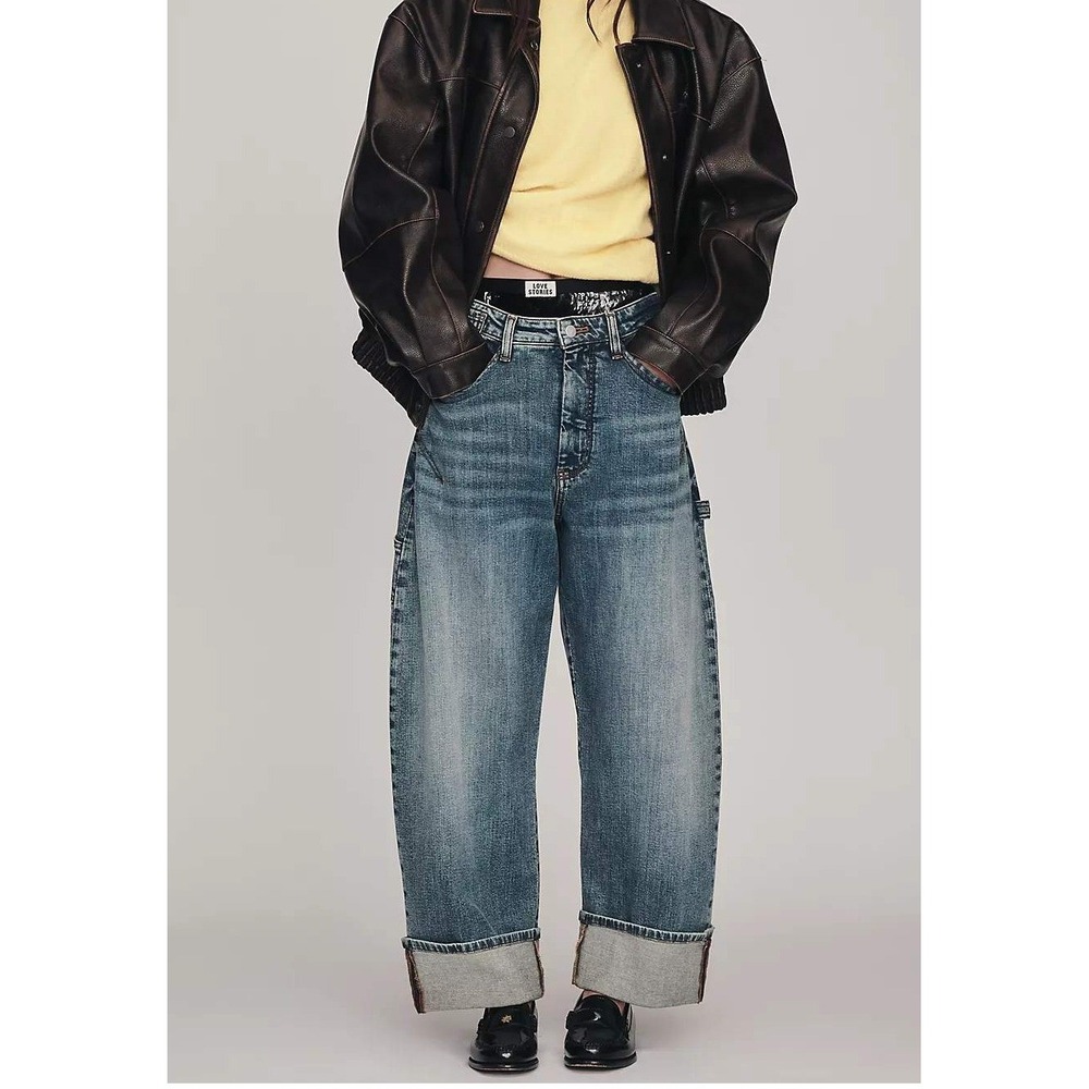 Anthropologie Pilcro Kayden Mid-Rise Carpenter Barrel Jeans Blue Sands Wash 30 T